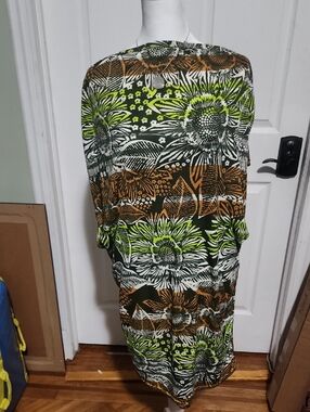 Floral Maxi Dress in Green, White & Brown